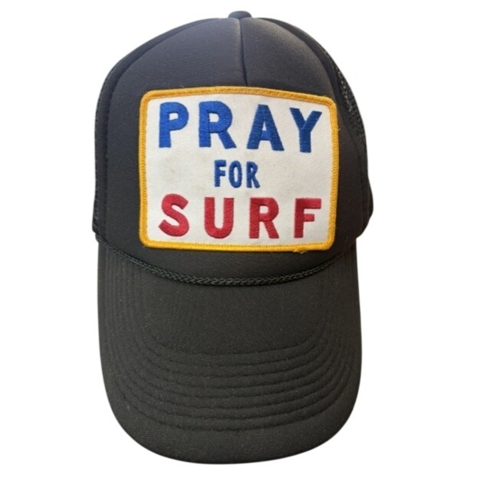Aviator Nation Pray For Surf Trucker Hat Black Snapback Mesh Cap